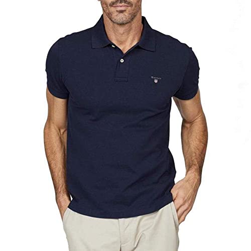 GANT Solid Pique SS Rugger, Polo para Hombre, Azul (Evening Blue), 50 (Talla del Fabricante: L)