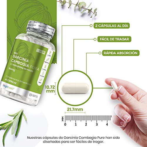 Garcinia Cambogia Pura 60 Cápsulas 1000 mg Vegano - Garcinia Cambogia Natural del Fruto Entero con HCA Natural (Ácido Hidroxicítrico), Suplemento Dietético Sin Gluten ni Lactosa Dieta Keto