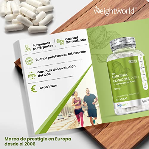 Garcinia Cambogia Pura 60 Cápsulas 1000 mg Vegano - Garcinia Cambogia Natural del Fruto Entero con HCA Natural (Ácido Hidroxicítrico), Suplemento Dietético Sin Gluten ni Lactosa Dieta Keto