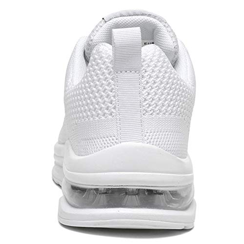 GAXmi Zapatillas Deportivas Mujer Zapatos de Malla Transpirables y Ligeros con Cordones y Cojín de Aire para Running Fitness Potenciar Blanco 38.5 EU