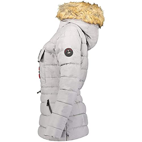 Geographical Norway Belinda Lady – Parka cálida para mujer – Abrigo impermeable con capucha de piel – Abrigo cortavientos – Chaqueta de forro cálido para mujer (Gris, XL)