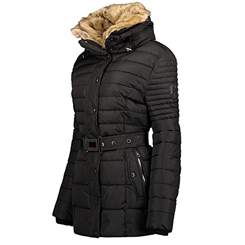 Geographical Norway BELLENA - Parka Grande para Mujeres - Abrigo De Invierno Abrigado - Manga Larga Y Cuello De Piel Sintética - Chaqueta para Mujeres Resistente A La Tela (Negro)