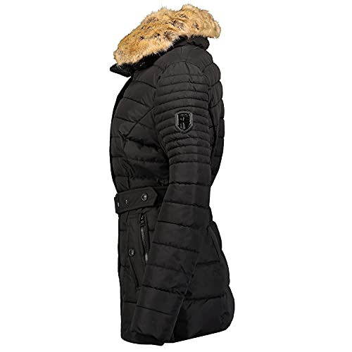 Geographical Norway BELLENA - Parka Grande para Mujeres - Abrigo De Invierno Abrigado - Manga Larga Y Cuello De Piel Sintética - Chaqueta para Mujeres Resistente A La Tela (Negro)