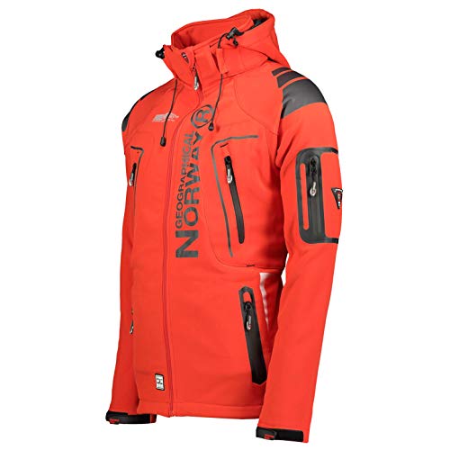 Geographical Norway Techno Men Distribrands - Chaqueta Softshell Impermeable Hombres - Capucha Hombre Transpirable Exteriores - Chaqueta Invierno Viento (Rojo / Negro L)