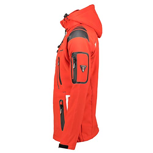 Geographical Norway Techno Men Distribrands - Chaqueta Softshell Impermeable Hombres - Capucha Hombre Transpirable Exteriores - Chaqueta Invierno Viento (Rojo / Negro L)