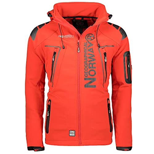 Geographical Norway Techno Men Distribrands - Chaqueta Softshell Impermeable Hombres - Capucha Hombre Transpirable Exteriores - Chaqueta Invierno Viento (Rojo / Negro L)