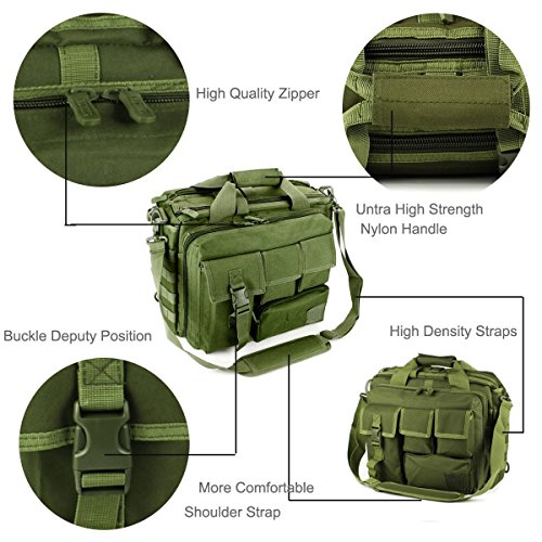 GES Multifunción Mens al Aire Libre táctico Hombro de Nylon portátil Messenger Bag maletín Bolsos Grandes para 15.6" portátil/cámara(Verde)