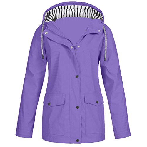 Ghemdilmn Chubasquero para mujer, resistente al viento, con capucha, chaqueta funcional, parka impermeable, chaqueta exterior, morado, 5X-Large