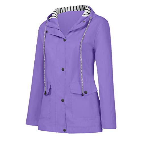 Ghemdilmn Chubasquero para mujer, resistente al viento, con capucha, chaqueta funcional, parka impermeable, chaqueta exterior, morado, 5X-Large