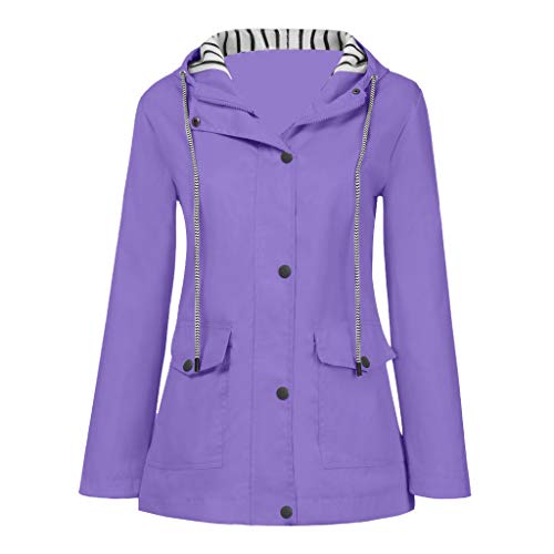 Ghemdilmn Chubasquero para mujer, resistente al viento, con capucha, chaqueta funcional, parka impermeable, chaqueta exterior, morado, 5X-Large