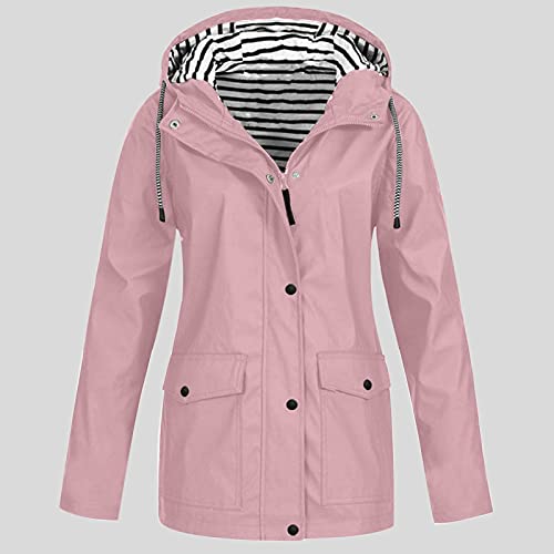 Ghemdilmn Friesennerz - Chubasquero para mujer, cortavientos, chaqueta de entretiempo para exteriores, impermeable, con capucha, resistente al viento, ligera, Rosa., XXL