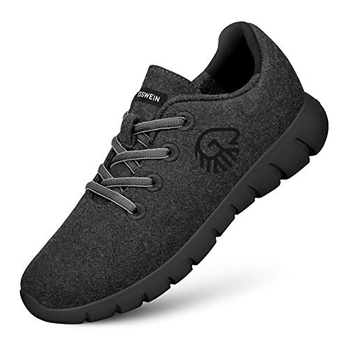 GIESSWEIN Merino Runners - Zapatillas deportivas para mujer, transpirables, de lana merino 3D, elásticas, ligeras, para el tiempo libre, con plantilla intercambiable, antracita, 39 EU