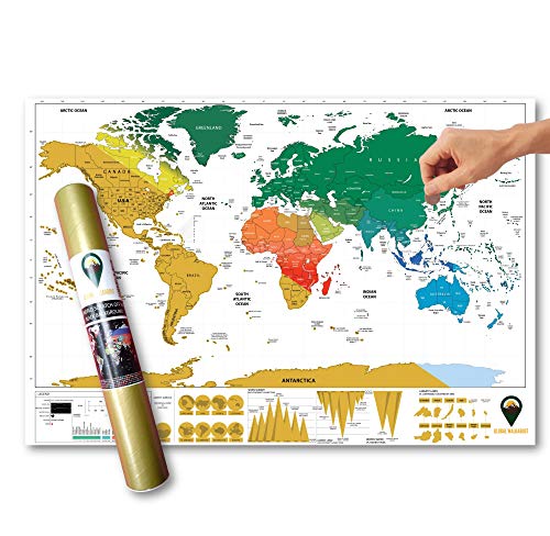 Global Walkabout Rasca el mapa con fondo de colores – Deluxe Travel Size World Map Poster – Países y hechos – Regalo de viaje (Blanco)