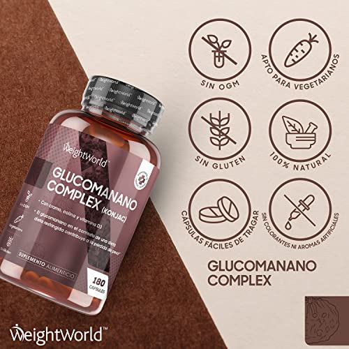 Glucomanano Cápsulas 3000mg 180 Cápsulas - Glucomanano Plus 100% Natural Con Cromo, Colina, Vitamina D3 y Vitamina B3, Suplemento Dietético Keto Active, Raíz de Konjac o Lengua del Diablo