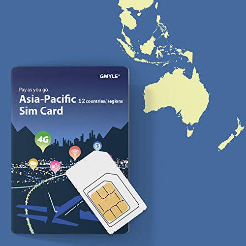 GMYLE Tarjeta SIM prepaga 10 países de Asia Pacífico, 5 GB / 10 días, incluidos Tailandia, Singapur y Camboya, Vietnam, sin Datos y Mensaje