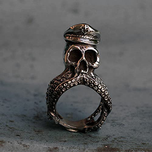 GNEHSL Halloween Skull Rocker Ring - Creative Punk Anchor Octopus Skull Fear Ring, Navy Captain Biker Tail Ring, Regalo Navideño para Ella/Yo, Anchor Octopus Skull, 12