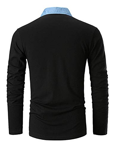 GNRSPTY Polo Hombre Manga Larga Denim Cuello Camisetas Algodón Camisas T-Shirt Golf Tennis Otoño Invierno Oficina,Negro,M