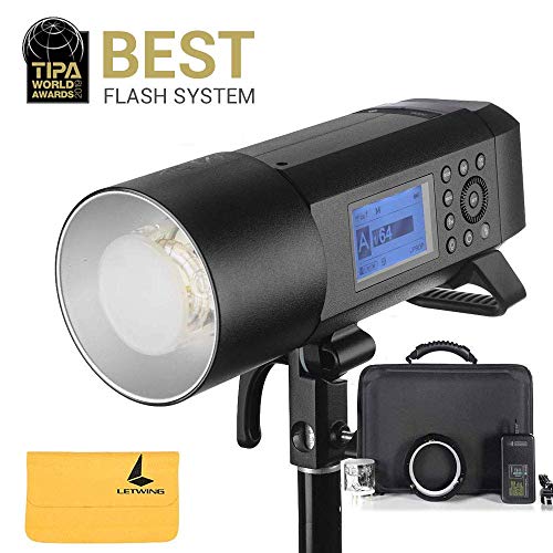 Godox AD400Pro Witstro All-in-One Exteriores Flash 400ws Gran Potencia, Reciclaje Tiempo0.01 ~ 1s, 12 Flashes Continuos en 1/16 Potencia de Salida,30w Lámpara Modelado LED,Temperatura de Color Estable