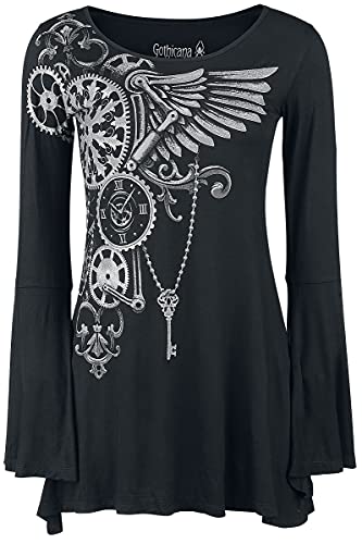 Gothicana by EMP Bat Country Mujer Camiseta Manga Larga Negro S, 95% Viscosa, 5% elastán, Regular