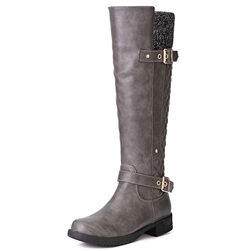 gracosy Rodilla Alta Botas Mujer Tacón Bajo Zapato Señoras Nieve Botas Mujer Botas de Cuero Piel Forrado Invierno Cálidas Antideslizante Hermoso Cremallera Casuales