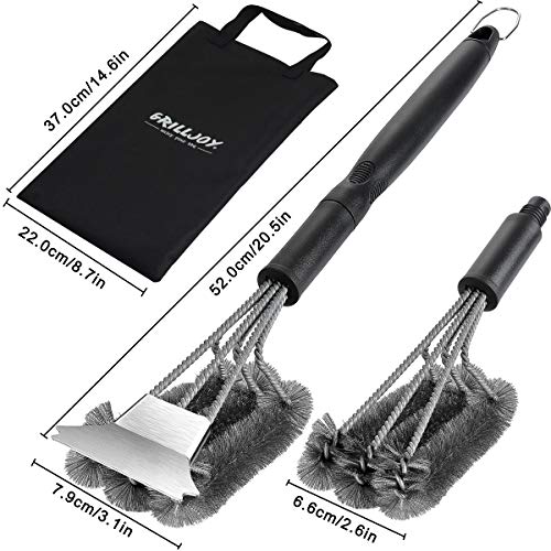 grilljoy Kit de Limpieza de Barbacoa con Cabezal de Cepillo de Alambre Adicional - Cepillo y Raspador de Barbacoa con Bolsa de Transporte - Cepillo de Barbacoa Perfecto para Regalo de Hombres