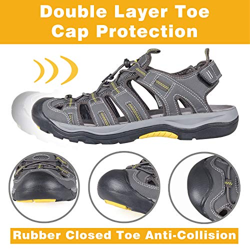 GRITION Sandalias de Senderismo Hombre Deportivas Verano Trekking Cerradas Playa Aire Libre Ajustable Ligeras Zapatillas Antideslizantes Casuales Caminar Transpirable Agua Calzados (43 EU,Gris)