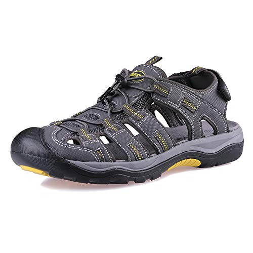 GRITION Sandalias de Senderismo Hombre Deportivas Verano Trekking Cerradas Playa Aire Libre Ajustable Ligeras Zapatillas Antideslizantes Casuales Caminar Transpirable Agua Calzados (43 EU,Gris)