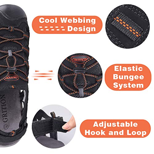 GRITION Sandalias de Senderismo Hombre Deportivas Verano Trekking Cerradas Playa Aire Libre Ajustable Ligeras Zapatillas Antideslizantes Casuales Caminar Transpirable Agua Calzados (43 EU,Negro)