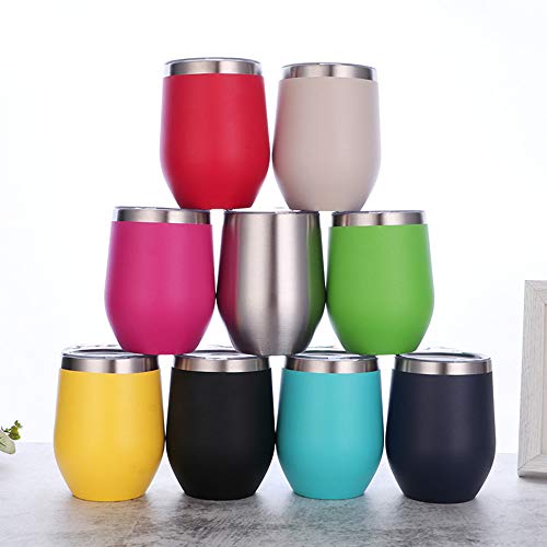 Gtell 12oz Copas de Vino sin Tallo con Tapa, Doble Pared Aislante, Vaso de Viaje, Vino, café, Bebidas, champán, cócteles,