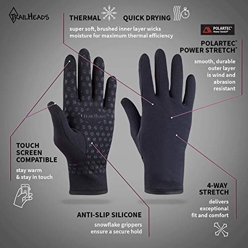 Guantes para correr Power Stretch de TrailHeads, para mujer, color negro , color negro, tamaño Large