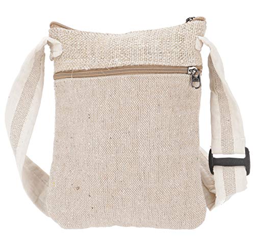 GURU SHOP Bolso de Cáñamo, Bolso Hippie, Bolso de Nepal - Natural, Unisex - Adultos, De Color Beige, Algodón, Tama�o:One Size, 20x17x4 cm, Bolsas de Hombro