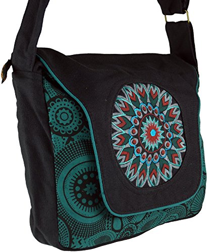 GURU SHOP Bolso de Hombro, Bolso Hippie, Bolso Goa, Bolso de Hombro, Bolso de Mano - Negro/azul, Unisex - Adultos, Algodón, Tama�o:One Size, 22x28x6 cm, Bolsas de Hombro