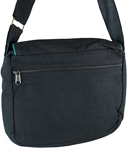 GURU SHOP Bolso de Hombro, Bolso Hippie, Bolso Goa, Bolso de Hombro, Bolso de Mano - Negro/azul, Unisex - Adultos, Algodón, Tama�o:One Size, 22x28x6 cm, Bolsas de Hombro