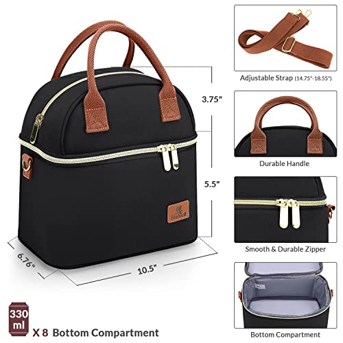 Hafmall 9L Bolsa Termica Porta Alimentos, Portatil Lunch Bag con Dos Compartimentos para Mujer, Hombres y Trabajo, Escuela (Negro)