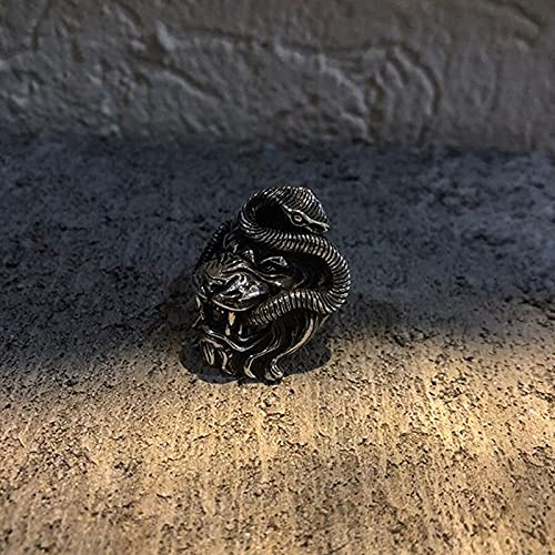 Halloween Fear Rocker Ring - Creativo Gótico León Y Serpiente Punk Anillo De Pulgar, Anillo De Cola Unisex De Miedo Apilable De Gran Practicidad, León Y Serpiente, 1