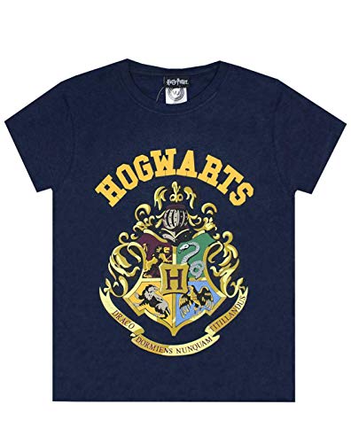 HARRY POTTER Hogwarts Crest Boy Manga Corta Camiseta en Azul Marino