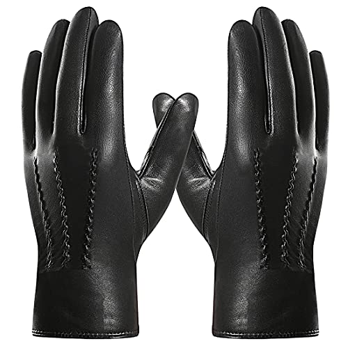 Harssidanzar Hombres Guantes De Cuero De Piel De Cabra De Con Forro Polar, Negro, L