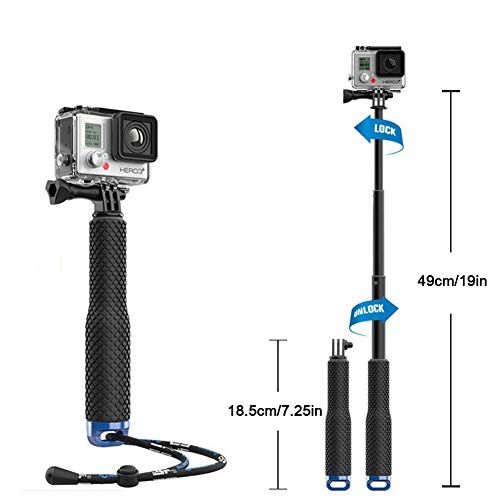 Harwerrel Palo Selfie Telescópico Aluminio Selfie Stick Monópode Poste (7-19 pulgadas) para GoPro Hero (2018) Hero 7 6 5 4 3+ 3 2 1 SJ4000 SJ5000 Xiaomi Action Cameras