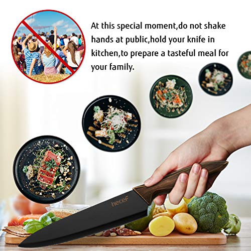 hecef Juego de Cuchillos de Cocina, Cuchillo Antiadherente Negro de Acero Inoxidable, Incluye Cuchillo de Cocina,Cuchillo de Pan,Cuchillo Santoku, Cuchillo Multifuncional y Cuchillo de Pelar