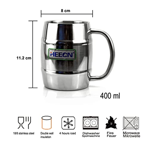 HEECN Jarra cerveza acero Inoxidable, vaso de cerveza de metal, taza de camping, sin bisfenol A, 40cl Regalo del Hombre HESS-003