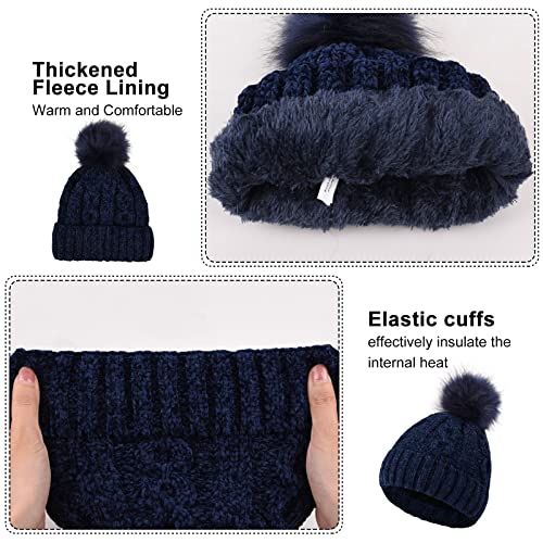 heekpek Gorro de Beanie Pompón Bufanda Calentador de Cuello Mujer Conjunto para Invierno(Azul)