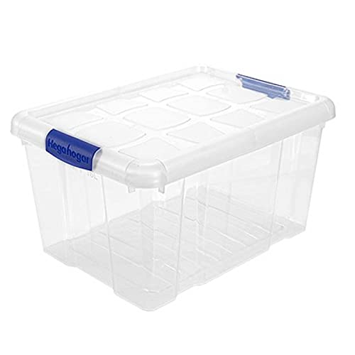 HegaHogar - Pack de 2 cajas de almacenaje, de 21,5 x 39 x 29 cm, nº 1, con capacidad de 16 litros, con tapa para organización del hogar, baúl organizador(21,5 x 39 x 29 cm, Pack de 2)