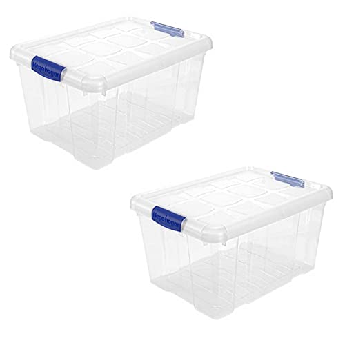 HegaHogar - Pack de 2 cajas de almacenaje, de 21,5 x 39 x 29 cm, nº 1, con capacidad de 16 litros, con tapa para organización del hogar, baúl organizador(21,5 x 39 x 29 cm, Pack de 2)