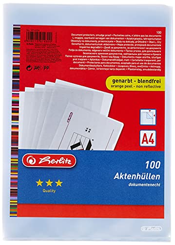 Herlitz - Lote de fundas portadocumentos (100 unidades, A4), transparentes