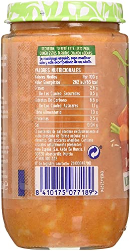 Hero Baby Trocitos Tarritos de verdura, ternera y arroz -Para Bebés a Partir de los 10 Meses - Pack de 12x235gr