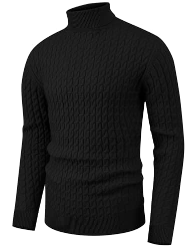 Hisir Jersey Cuello Alto Hombre Invierno Sueter Manga Larga Cálido Jerseys de Punto para Hombres (Negro, M)