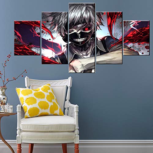 HKDGHTHJ® Impresión de alta definición con efecto 3D de 5 pinturas al óleo Anime characters gore horror 200x100cm Arte de pared Pinturas impresas en HD Carteles modulares Imágenes Lienzo 5 paneles Dec