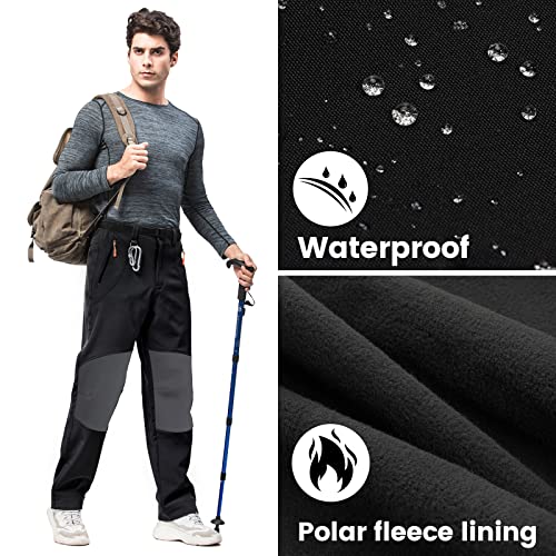 HMIYA Hombre Pantalones Trekking Invierno Impermeables Pantalon Montaña Termicos Softshell Prueba de Viento Pantalones Trabajo (Negro,EU-XL/US-L)