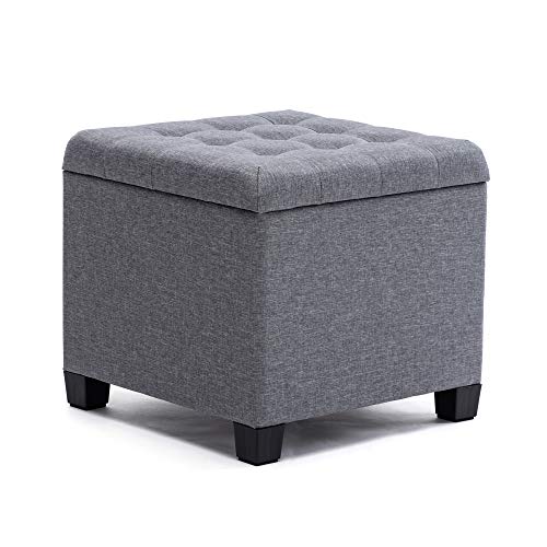 HNNHOME® - Otomana de almacenamiento, forma de cubo, 45 cm, de lino, asiento acolchado con tapa