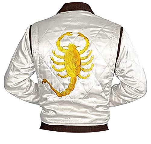 Hombres Drive Scorpion Ryan Gosling Negro Blanco Satin Bomber Jacket | Drive Scorpion Jacket | Chaqueta Bomber Hombre